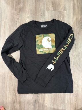Carhartt Black Long-Sleeve Tee with Camo Logo